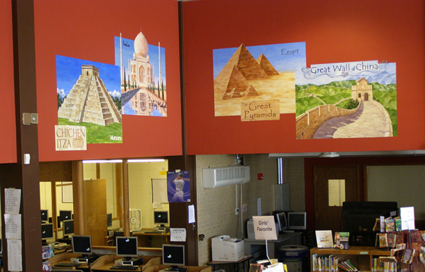 hand painted murals of places around the world by Boulder Murals, platt middle school