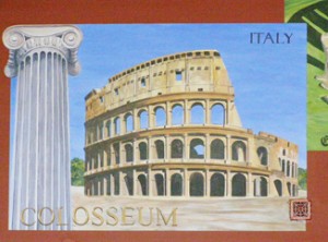 hand painted mural in Platt middle school library by Boulder Murals, colosseum, italy