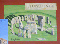 hand painted mural in Platt middle school library by Boulder Murals, stonehenge, england