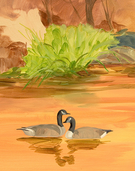 hand painted mural in Tebo Family medical pavilion and cancer center by Boulder Murals bears, geese, crane