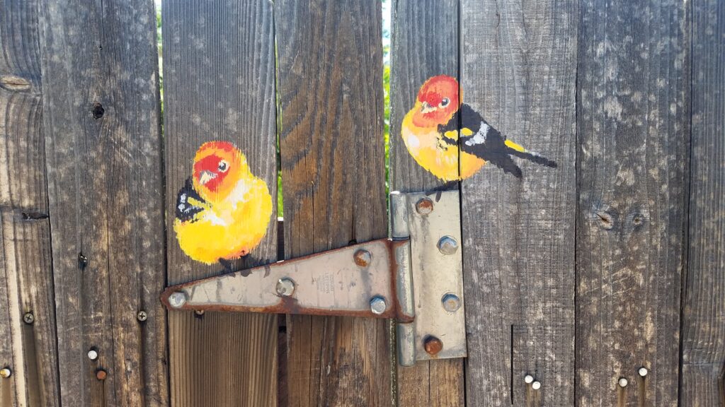 mural birds on fence