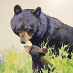 hand painted mural for Mountainland Pediatrics with birdhouses, bears, butterflies, owls, turtles, ducks, deer, fox, rabbits, flowers, mountain lion, 