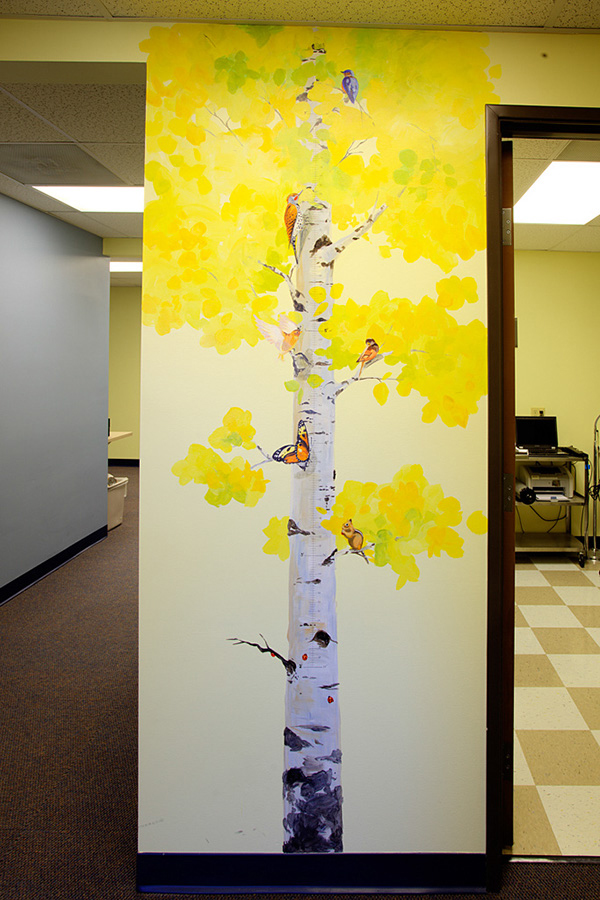 Mountainland Pediatrics murals, aspens, bears, columbine, trout