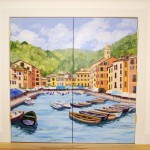 hand painted mural of a portofino on doors by Boulder Murals