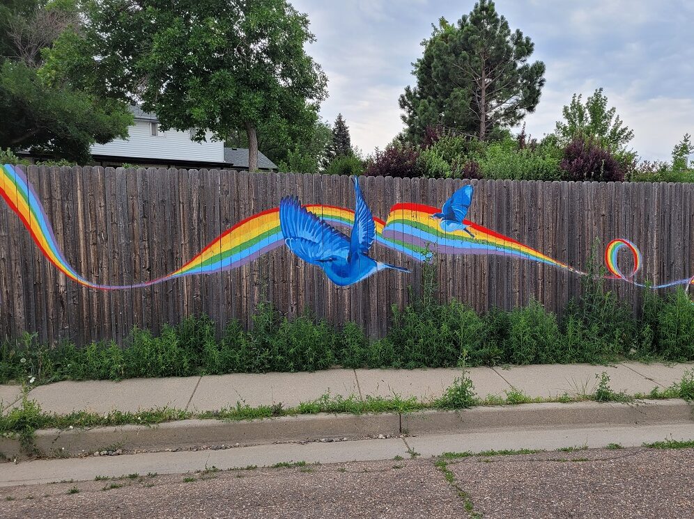 Mural on Fence blue birds